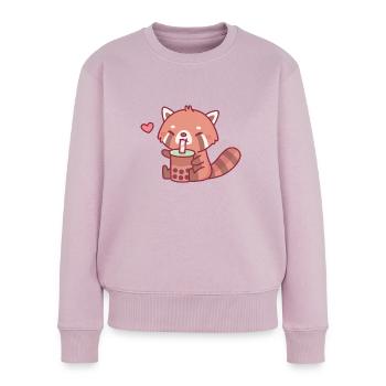 Cute Red Panda Loves Drinking Bubble Tea - Women's Premium Organic Jumper - dusky pink - Front - Julia (174cm)