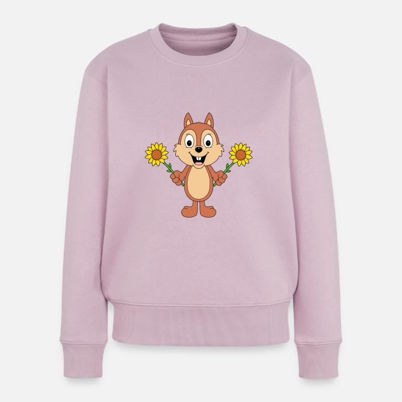 EICHHÖRNCHEN - SONNENBLUMEN - BLUMEN - LIEBE - Frauen Premium Bio Pullover - Altrosa