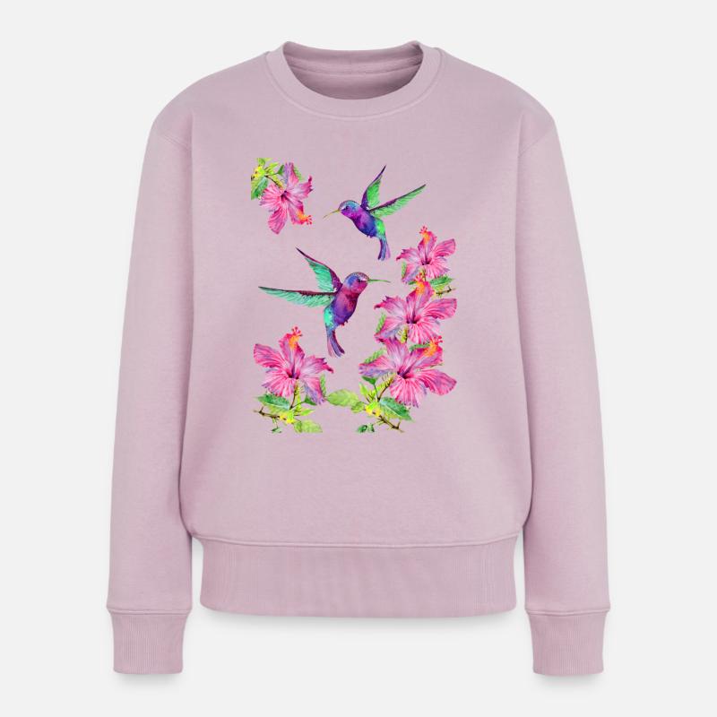 Kolibris flattern zwischen Fuchsien - Frauen Premium Bio Pullover - Altrosa