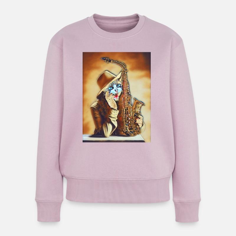 Katze spielt Saxophon - Frauen Premium Bio Pullover - Altrosa