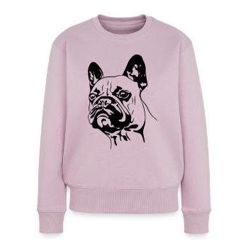 Tête de Bouledogue Français - Pull Premium bio Femme - rose poudré - Devant - Julia (174cm)