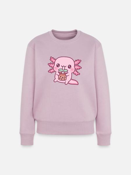 Niedlicher Axolotl Trinken Bubble Tea - Frauen Premium Bio Pullover - Altrosa