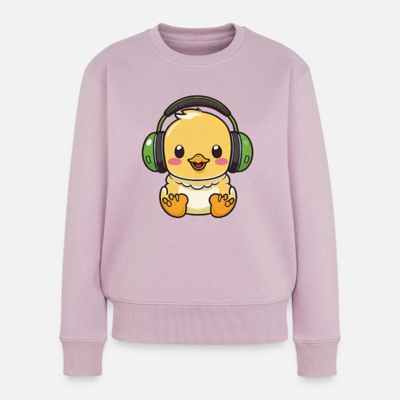 Kawaii Süße glückliche bunte Ente mit Kopfhörern - Frauen Premium Bio Pullover - Altrosa