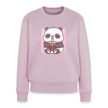 Cute Little Panda Drinking Bubble Tea - Women's Premium Organic Jumper - dusky pink - Front - Julia (174cm)