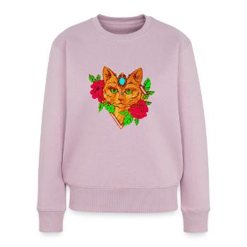 cat and flowers - Women's Premium Organic Jumper - dusky pink - Front - Julia (174cm)