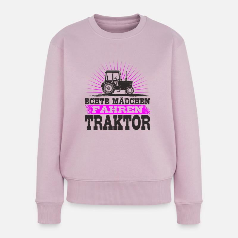 Echte Mädchen fahren Traktor - Frauen Premium Bio Pullover - Altrosa