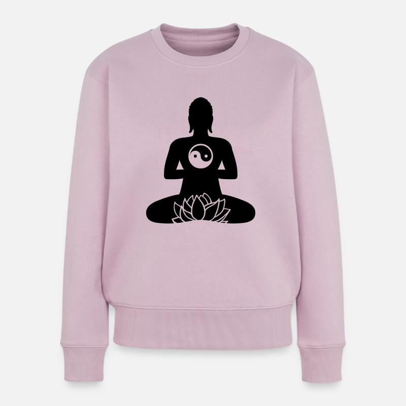 BOUDDHA 01e | Lotus et Yin Yang - Pull Premium bio Femme - rose poudré