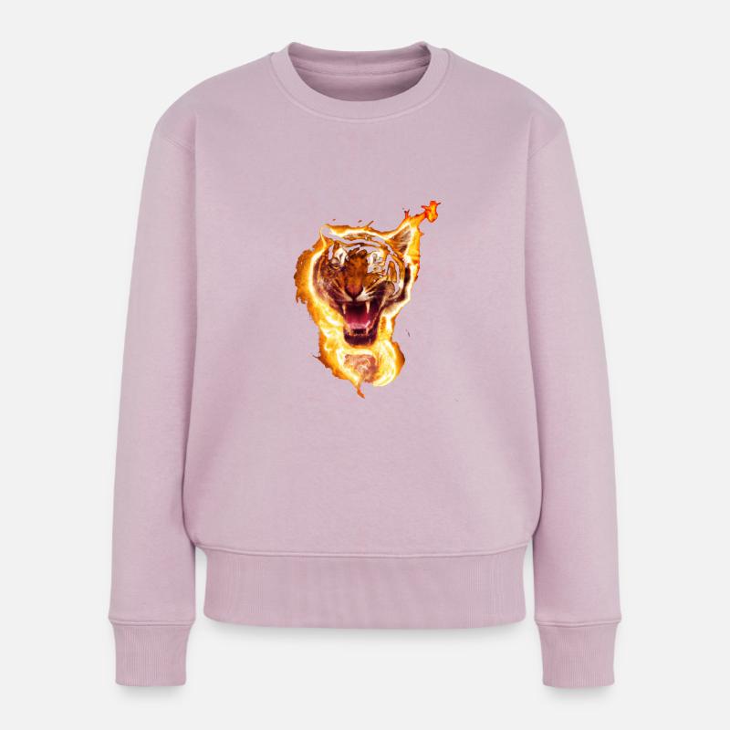 Tiger im Feuer - Frauen Premium Bio Pullover - Altrosa