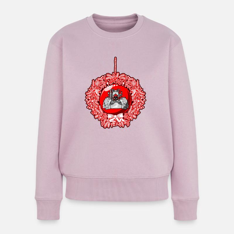 Weihnachtskranz Roter Traktor - Frauen Premium Bio Pullover - Altrosa