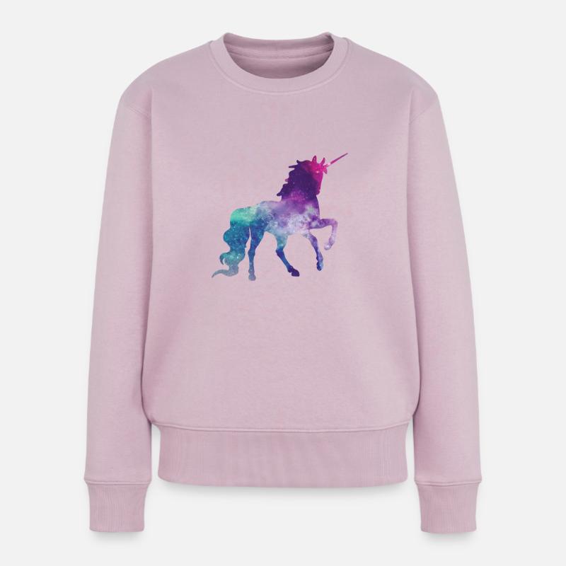 Einhorn Silhouette Universum Sterne unendlich - Frauen Premium Bio Pullover - Altrosa
