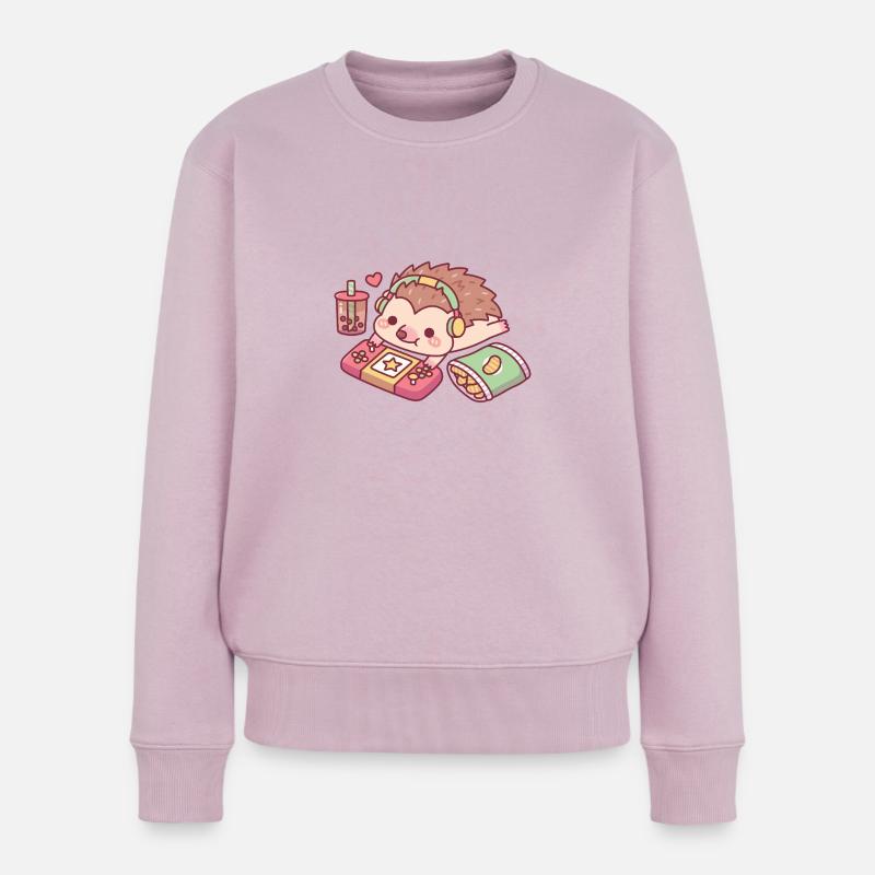 Süßer Igel Relax Gamer Mit Boba Und Snack - Frauen Premium Bio Pullover - Altrosa