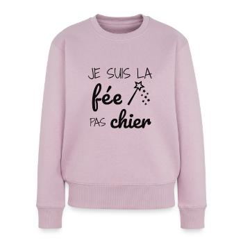 Je suis la fée pas chier - Pull Premium bio Femme - rose poudré - Devant - Julia (174cm)