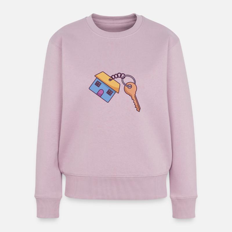 Ein Schlüsselanhänger in der Form eines blauen Hauses mit einem Schlüssel - Frauen Premium Bio Pullover - Altrosa