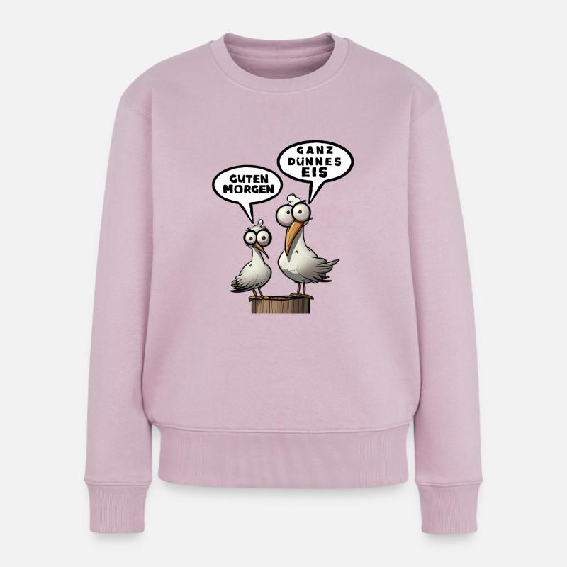 Guten Morgen Ganz dünnes Eis - Möwe grimig Spruch - Frauen Premium Bio Pullover - Altrosa