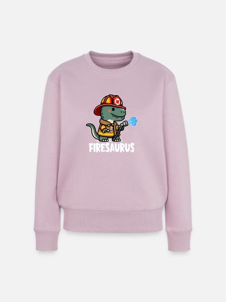 Firesaurus mit Feuerwehrhelm und Feuerwehrschlauch - Frauen Premium Bio Pullover - Altrosa