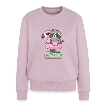Raton laveur mignon sur Flamingo Pool Float Ride Machine - Pull Premium bio Femme - rose poudré - Devant - Julia (174cm)
