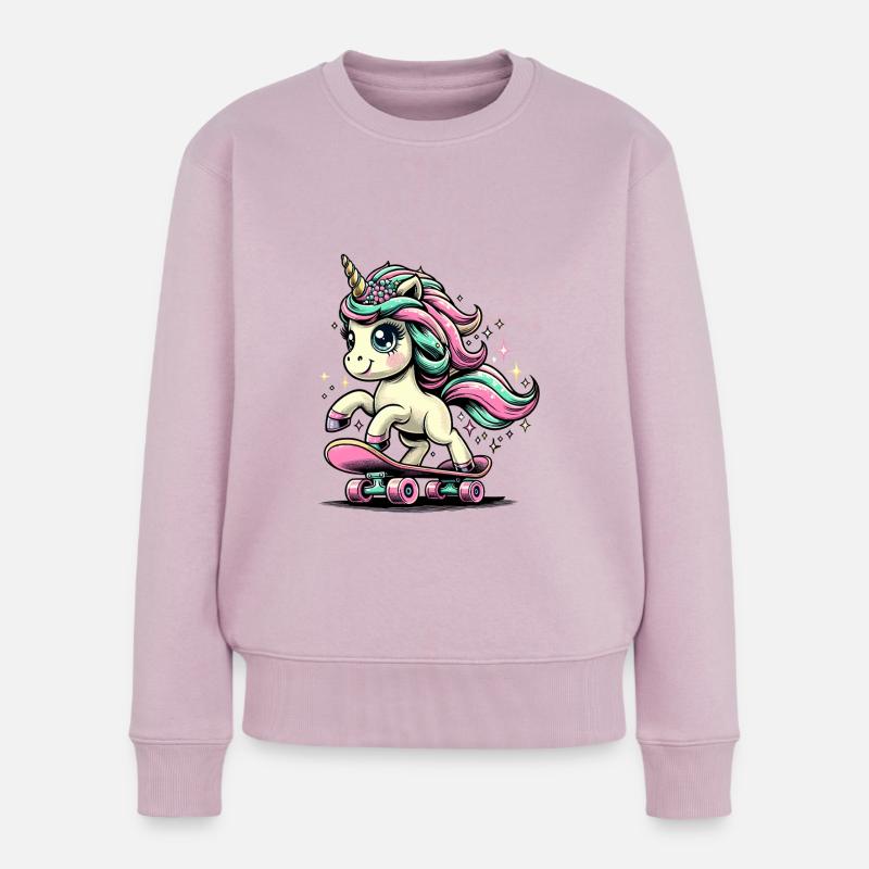 Einhorn Skateboard Geschenk Design - Frauen Premium Bio Pullover - Altrosa