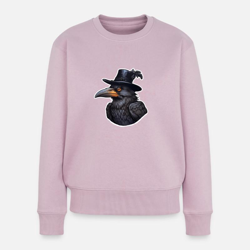 Krähe mit Hut halloween - Frauen Premium Bio Pullover - Altrosa