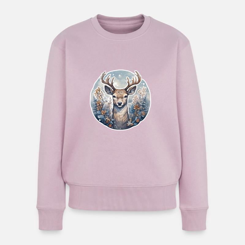 Winterlandschaft mit Hirsch - Frauen Premium Bio Pullover - Altrosa