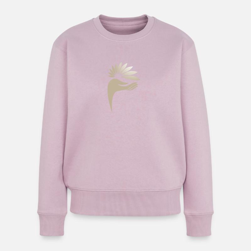 Hand hält eine Blume - Frauen Premium Bio Pullover - Altrosa