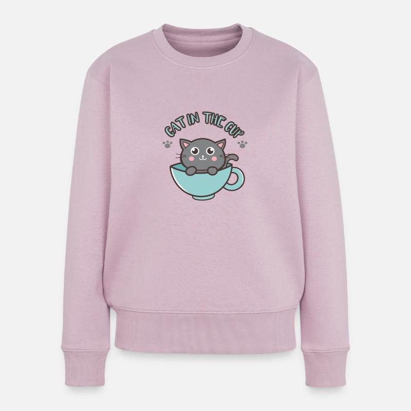Nette graue Karikaturkatze in der Tasse - Frauen Premium Bio Pullover - Altrosa