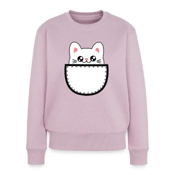 Chat doux Kawaii Chibi chat dans la poche de la poitrine - Pull Premium bio Femme - rose poudré - Devant - Julia (174cm)