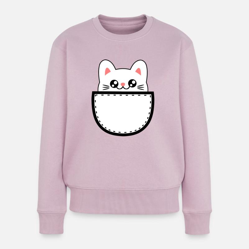 Chat doux Kawaii Chibi chat dans la poche de la poitrine - Pull Premium bio Femme - rose poudré