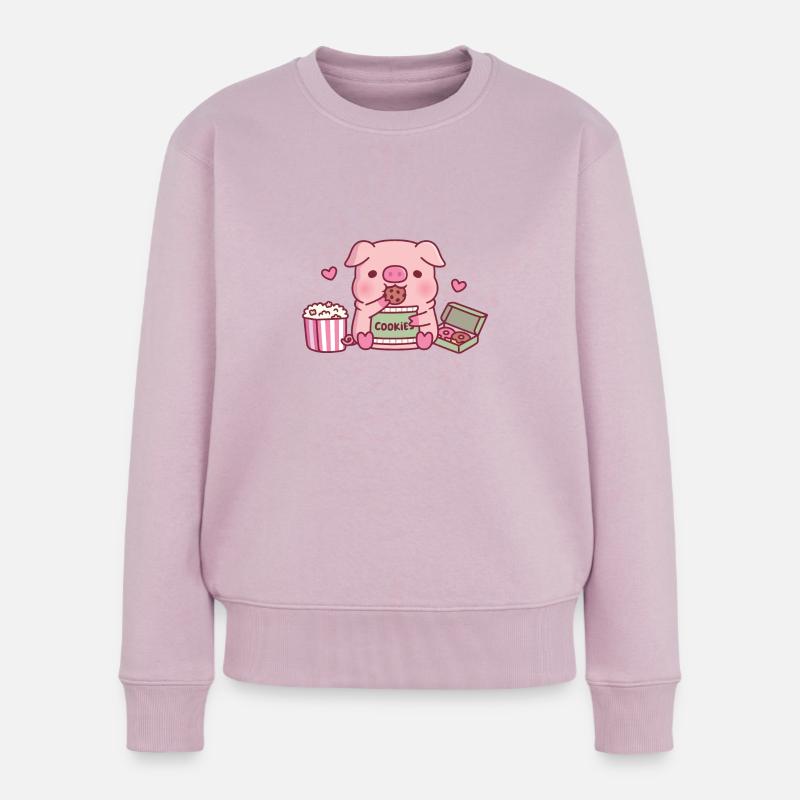 Mignon cochon grignotant des biscuits - Pull Premium bio Femme - rose poudré