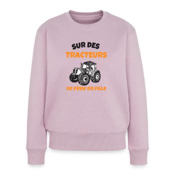 Sur des tracteurs de père en fille cadeau - Pull Premium bio Femme - rose poudré - Devant - Julia (174cm)