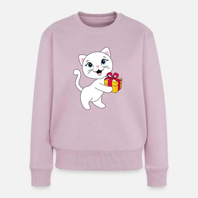 Süßes weißes Kätzchen mit Geschenkbox - Frauen Premium Bio Pullover - Altrosa