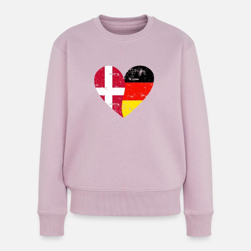 Flaggenherz Dänemark Deutschland Flagge - Frauen Premium Bio Pullover - Altrosa