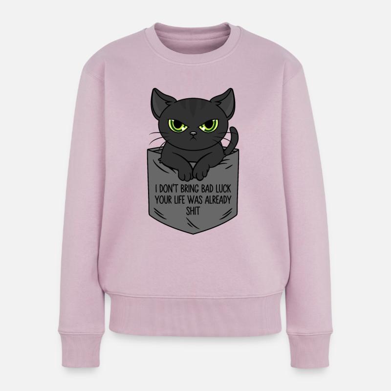 Schwarze Katze Brusttasche Ich bringe kein Unglück - Frauen Premium Bio Pullover - Altrosa