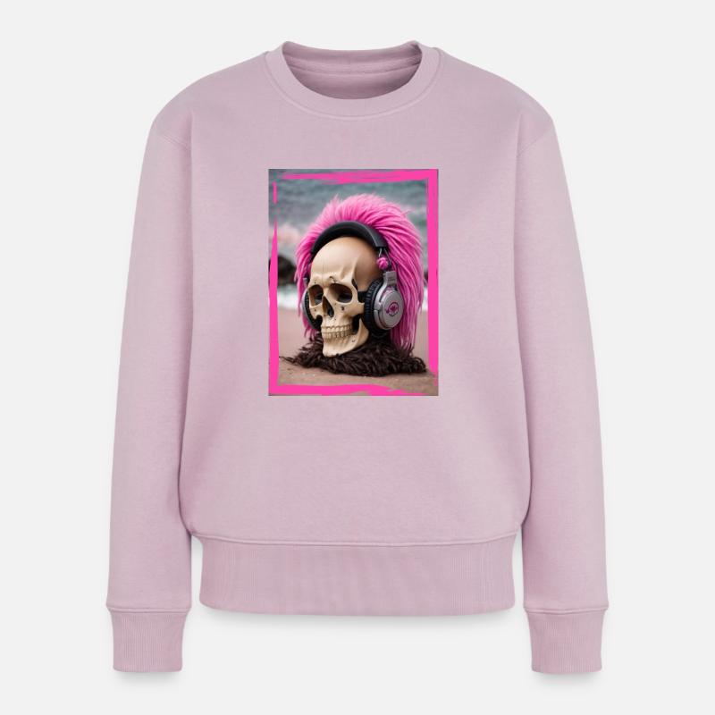 Pink DJ Surfer Skull - Frauen Premium Bio Pullover - Altrosa