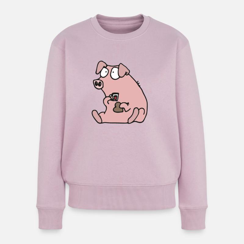 Julgris äter pepparkaka - Frauen Premium Bio Pullover - Altrosa