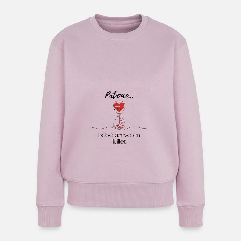 Annonce grossesse. Patience bébé arrive en Juillet - Pull Premium bio Femme - rose poudré