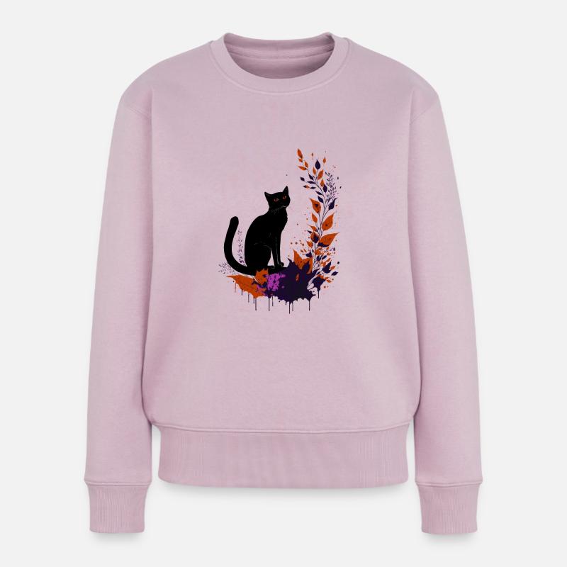 Chat noir - Pull Premium bio Femme - rose poudré