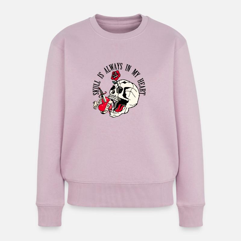 Kopf des Todes alte Schule Totenkopf Blume rosa Dolch - Frauen Premium Bio Pullover - Altrosa