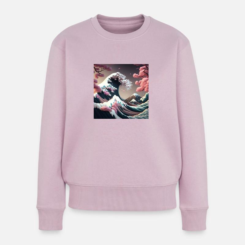 Blumen-Tsunami am Fuji - Frauen Premium Bio Pullover - Altrosa