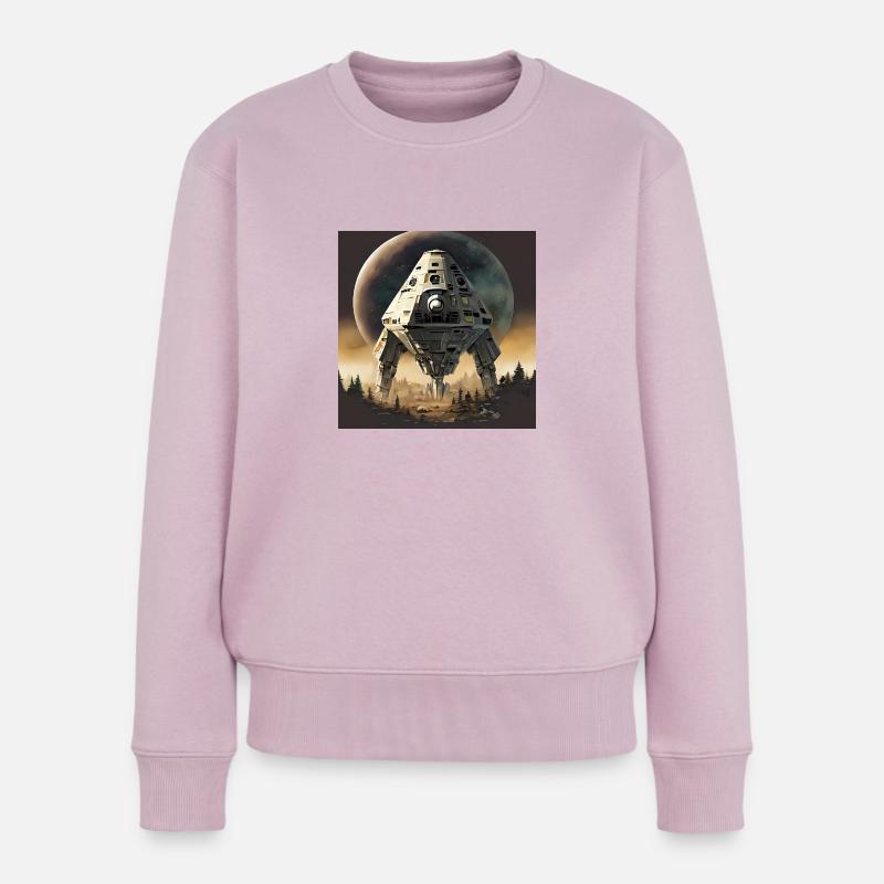 Futuristisches Raumschiff, das im Wald landet - Frauen Premium Bio Pullover - Altrosa