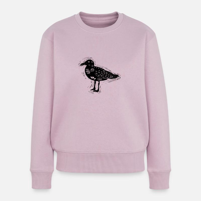 Möwenblock-Druckstil. Schwarz - Frauen Premium Bio Pullover - Altrosa