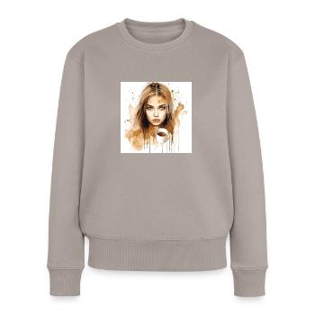Aquarell Kunst Schöne Frau - Frauen Premium Bio Pullover - Taupe - Vorne - Julia (174cm)