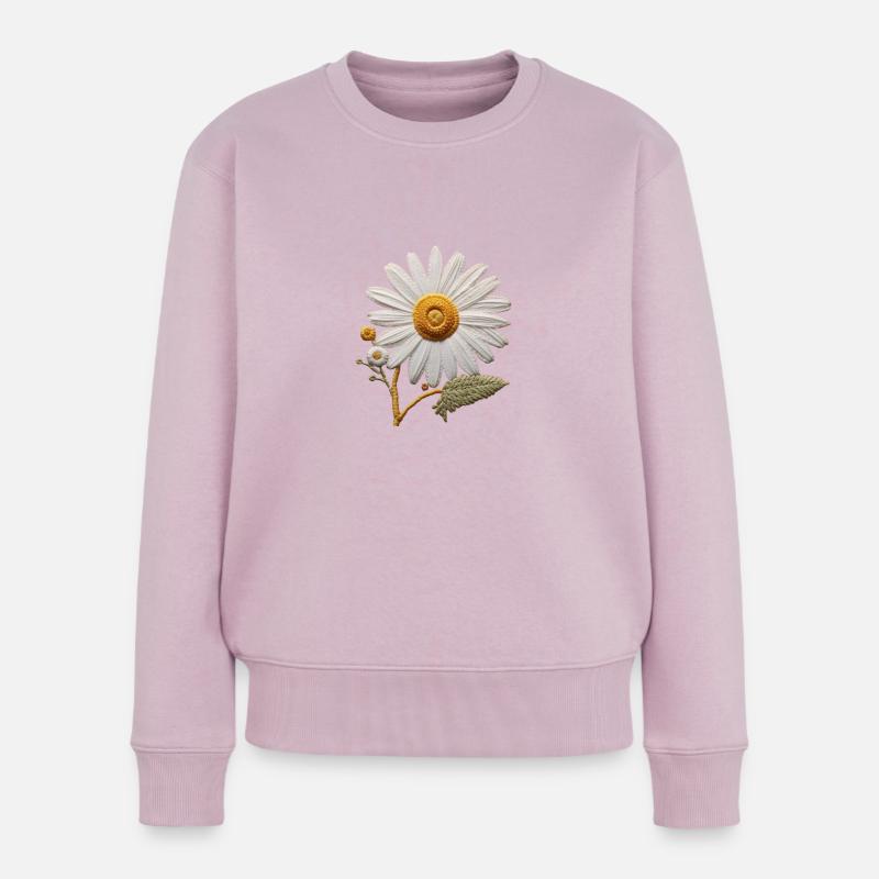 Gesticktes Gänseblümchen - Frauen Premium Bio Pullover - Altrosa