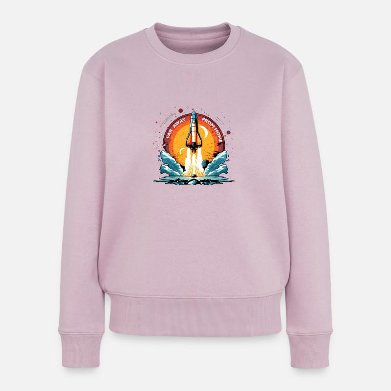 Rakete in den Weltraum. WEIT WEG VON ZU HAUSE - Frauen Premium Bio Pullover - Altrosa