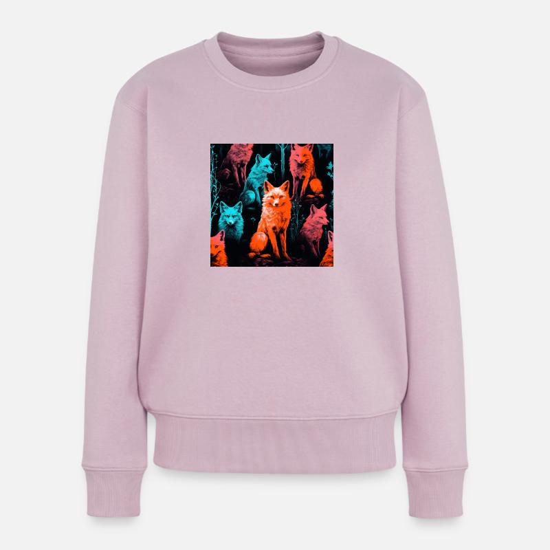 Füchse im Neon-Neon-Stil - Frauen Premium Bio Pullover - Altrosa