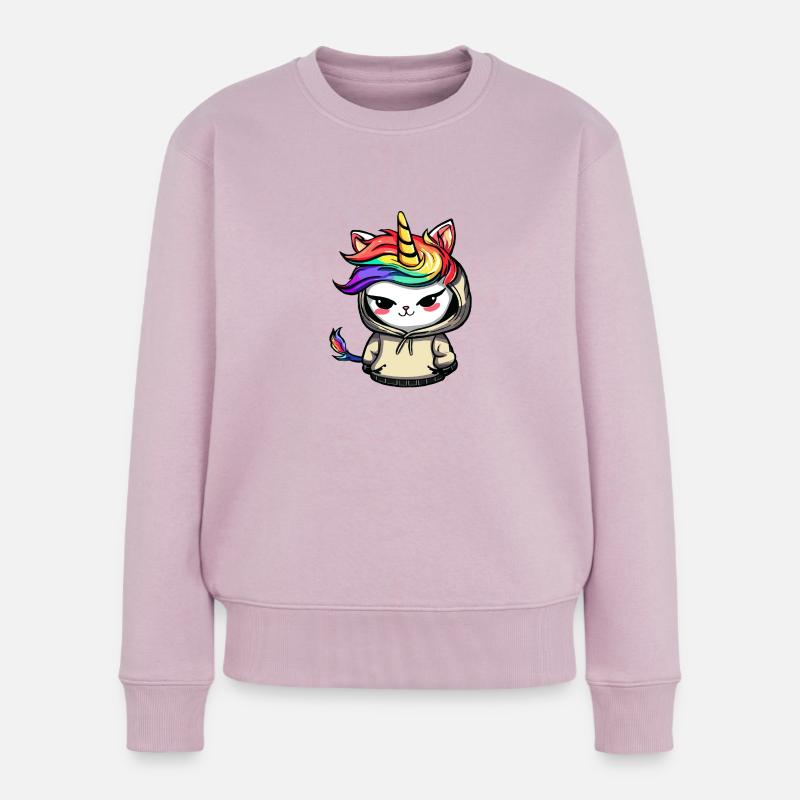 Schelmische Einhorn-Katze - Frauen Premium Bio Pullover - Altrosa
