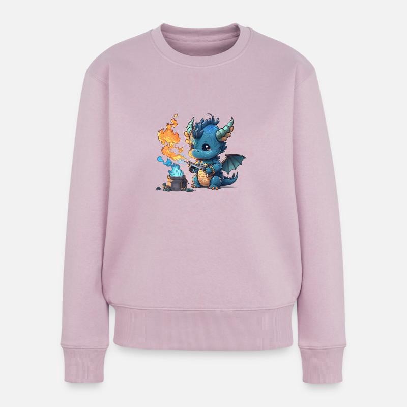 Blauber Baby Drache spielt mit Feuer und Eis! - Frauen Premium Bio Pullover - Altrosa