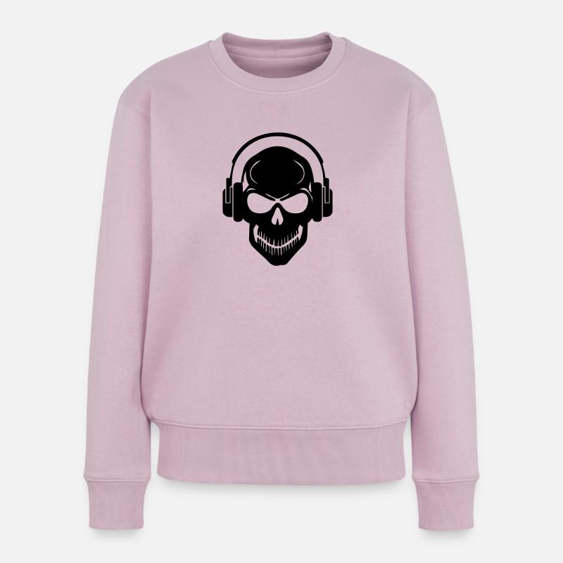 Totenkopf mit Kopfhörer - Headphone Skull - Frauen Premium Bio Pullover - Altrosa