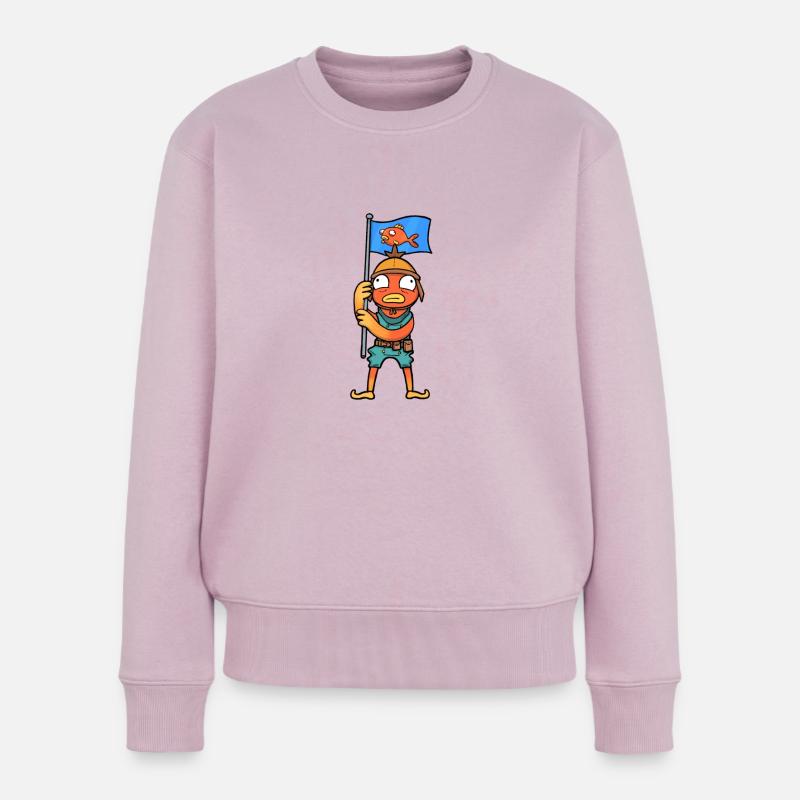 Garçon de poisson avec un dessin animé de drapeau de poisson - Pull Premium bio Femme - rose poudré
