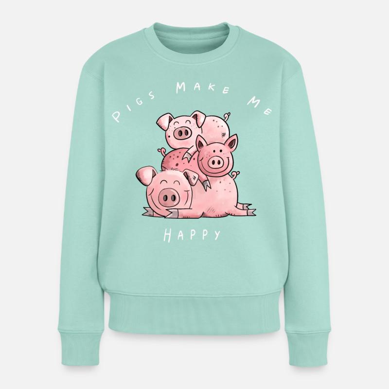 Pigs Make me Happy I Schweine Comic Geschenk - Frauen Premium Bio Pullover - Mint 