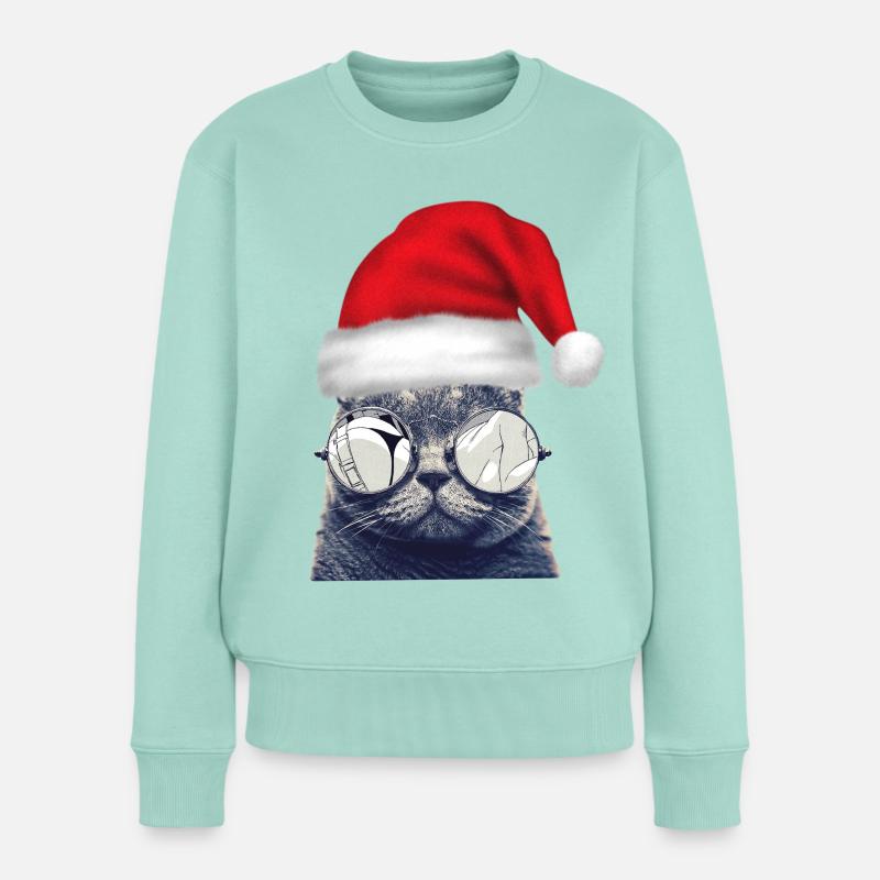 Christmas Cat Glasses - Frauen Premium Bio Pullover - Mint 